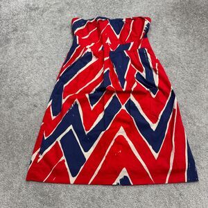 Anthropologie We Love Vera Chevron Strapless Mini Dress Women 6 Red Blue Smocked